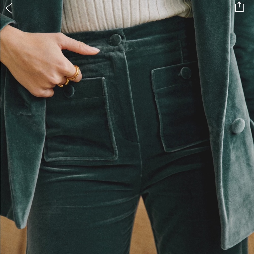 Sézane PANTALON Dan blue velvet wide leg trousers